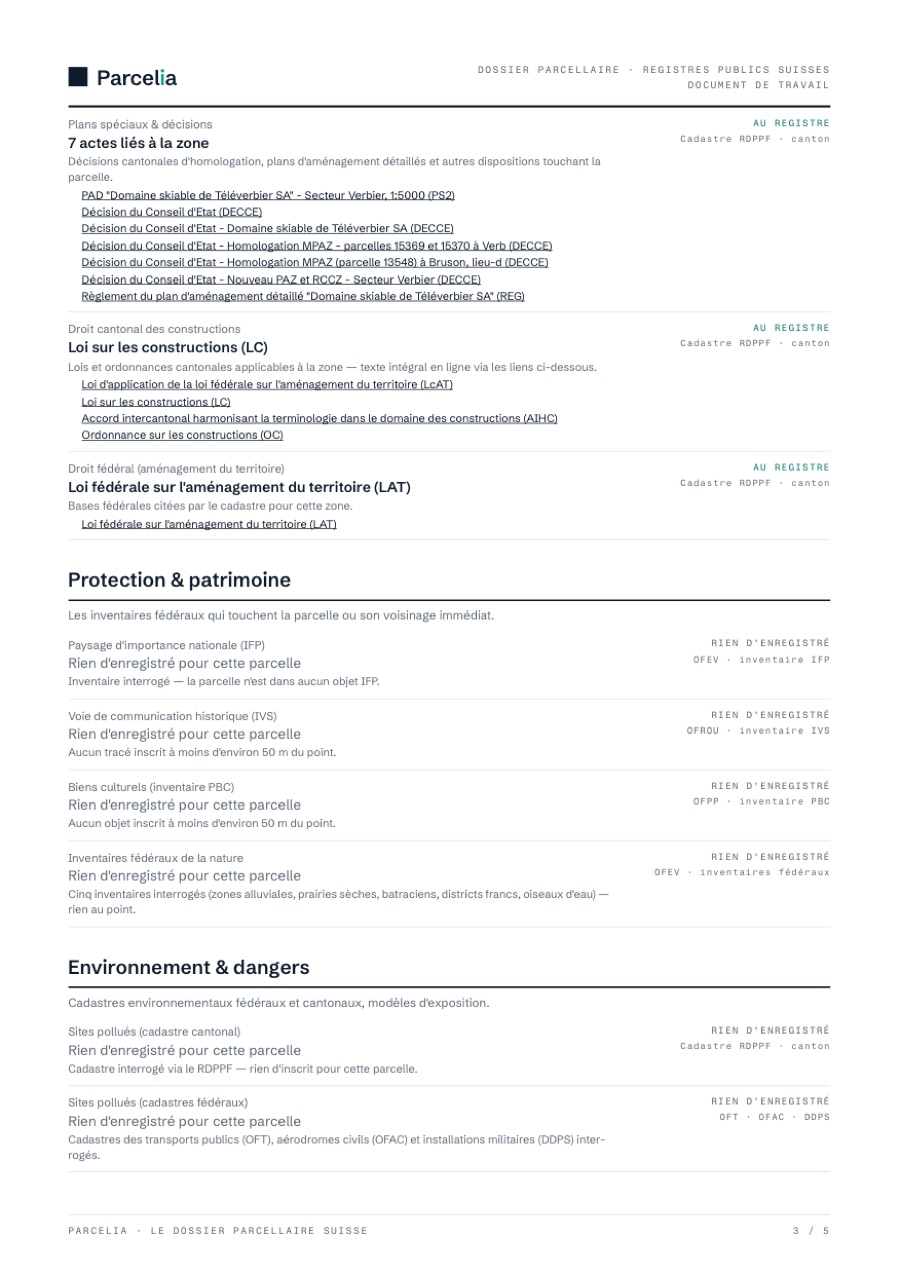 Page 3 du dossier parcellaire — Environnement, dangers, contexte